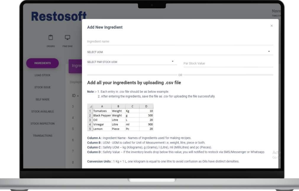 Restosoft Software - Restosoft new ingredients