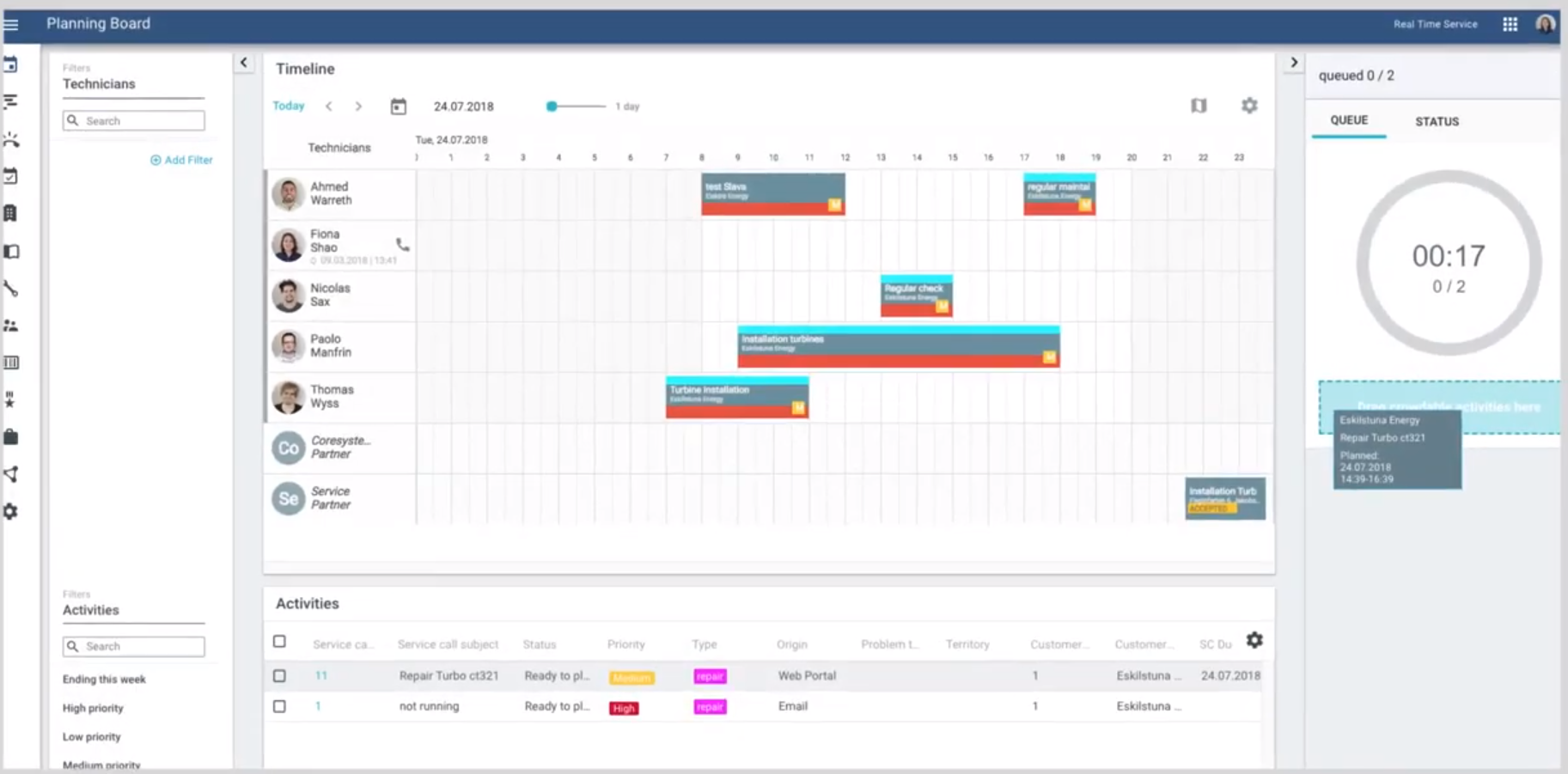 SAP Service Cloud screenshot: SAP Service Cloud planning board