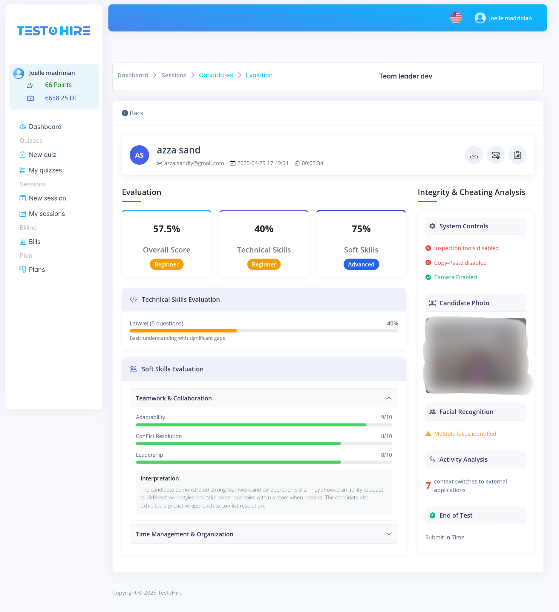 TestoHire Software - TestoHire Report