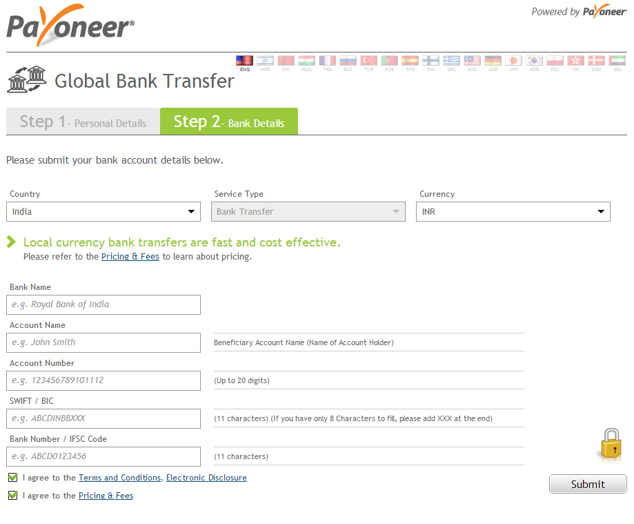 Payoneer Software - Payoneer users can receive money via global bank transfer