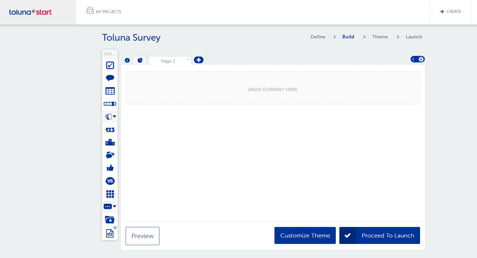 Toluna Start Software - Build your own survey with an easy to use drag-and-drop modules.