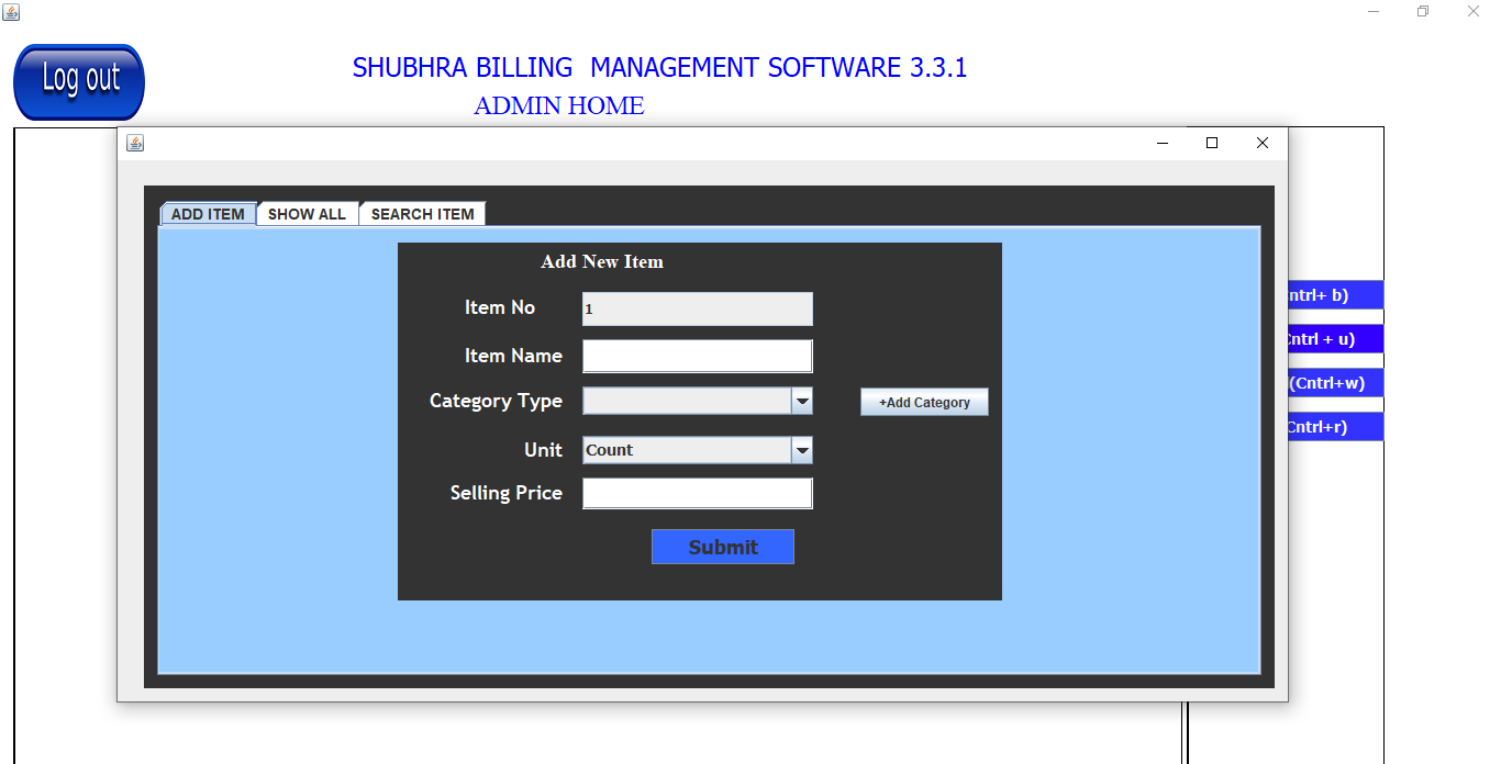 Shubhra Billing Management admin page