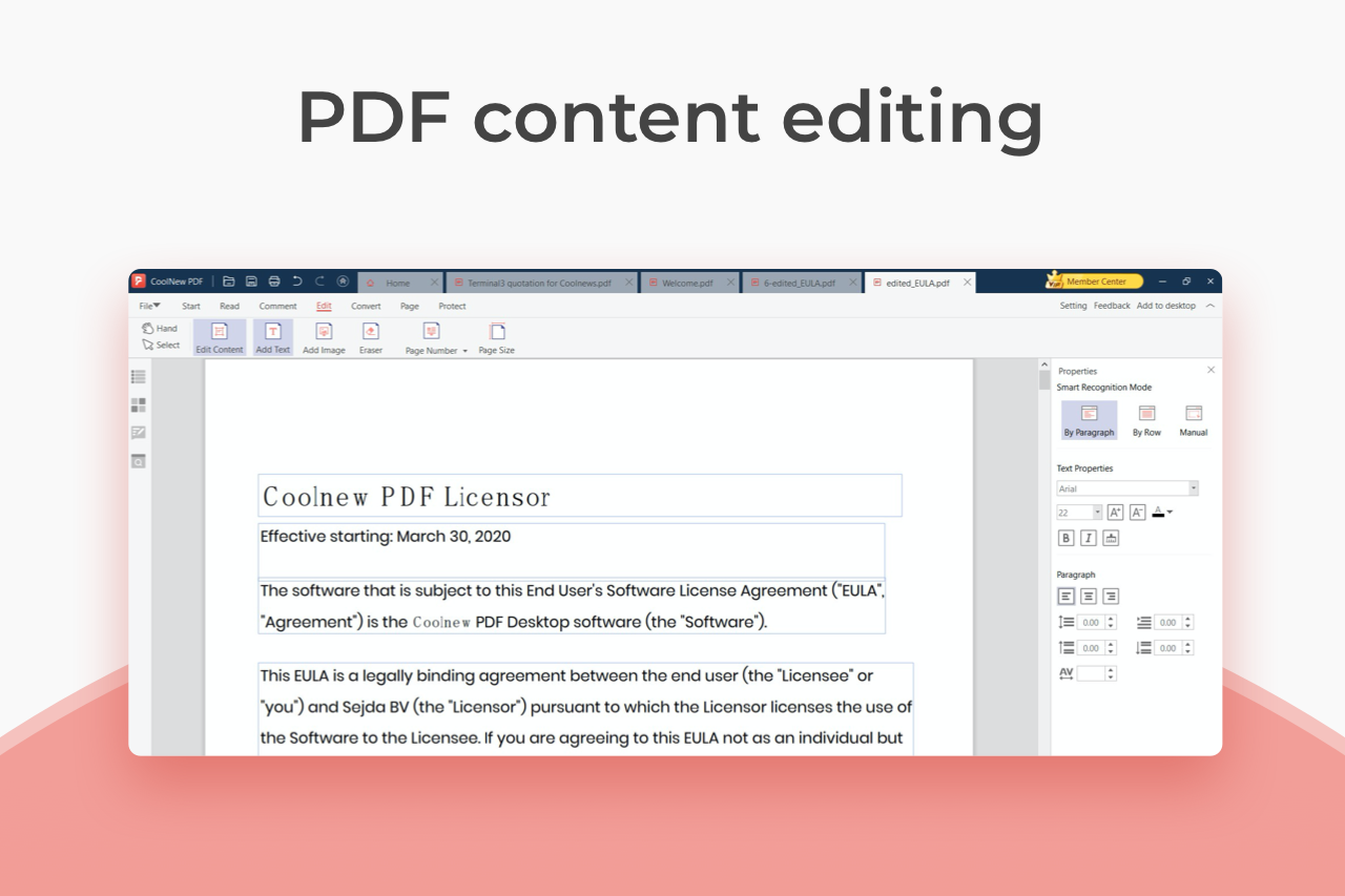 Coolnew PDF content editing