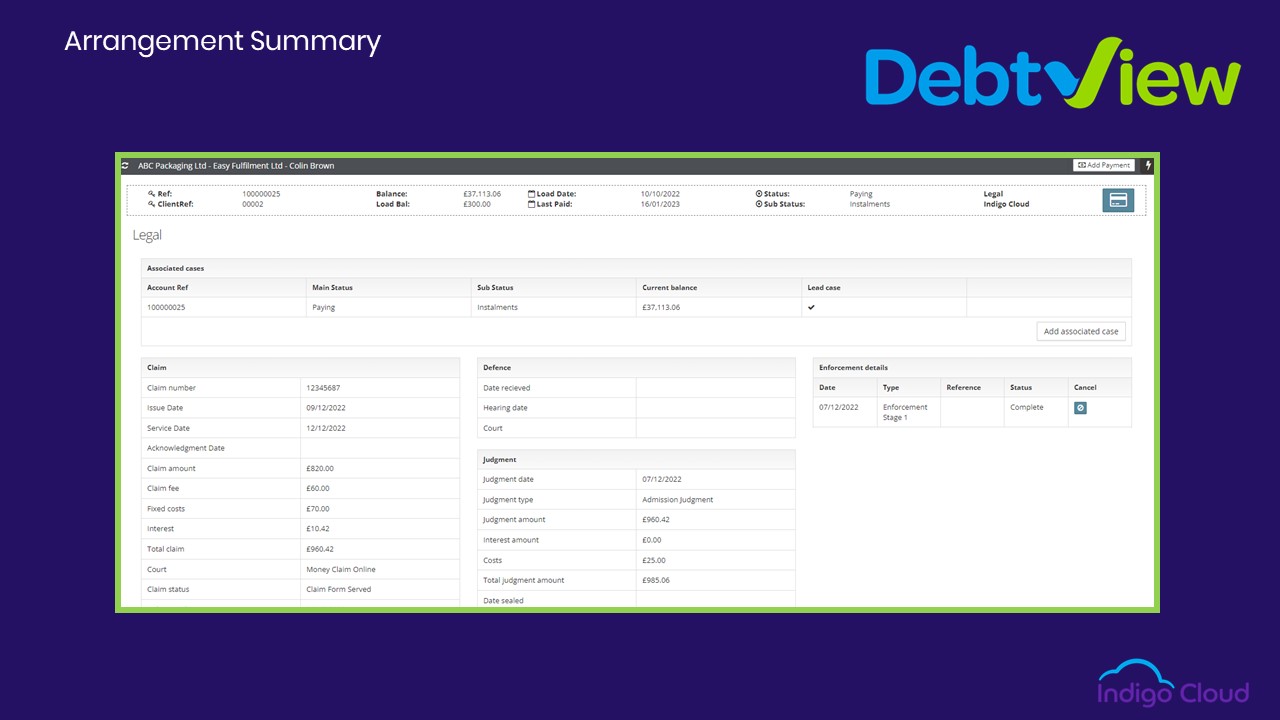 A fundamental aspect of any debt recovery software is the ability to create and monitor flexible payment arrangements.  DebtView makes these simple to set up and allows customers to choose from a number of payment methods.