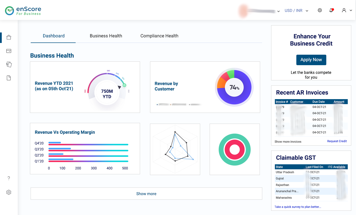 Taxilla Platform screenshot: Taxilla Platform Dashboard