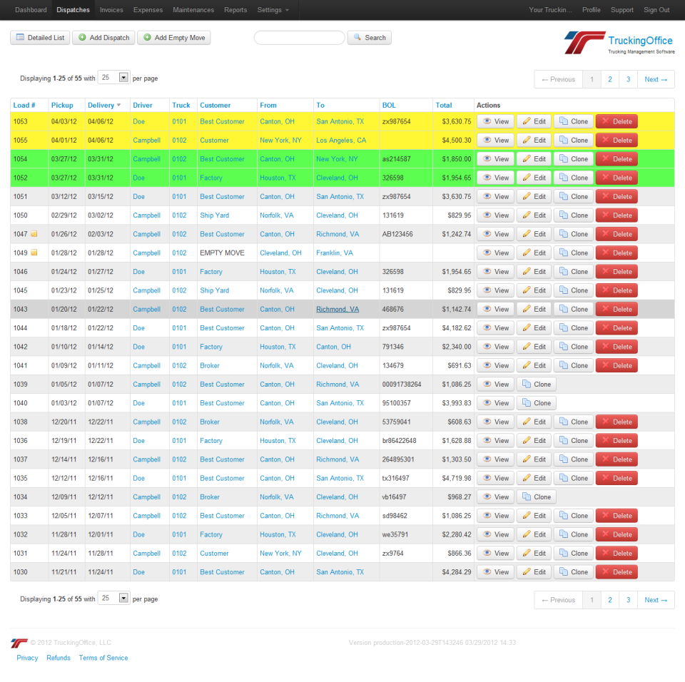 Manage and record dispatches