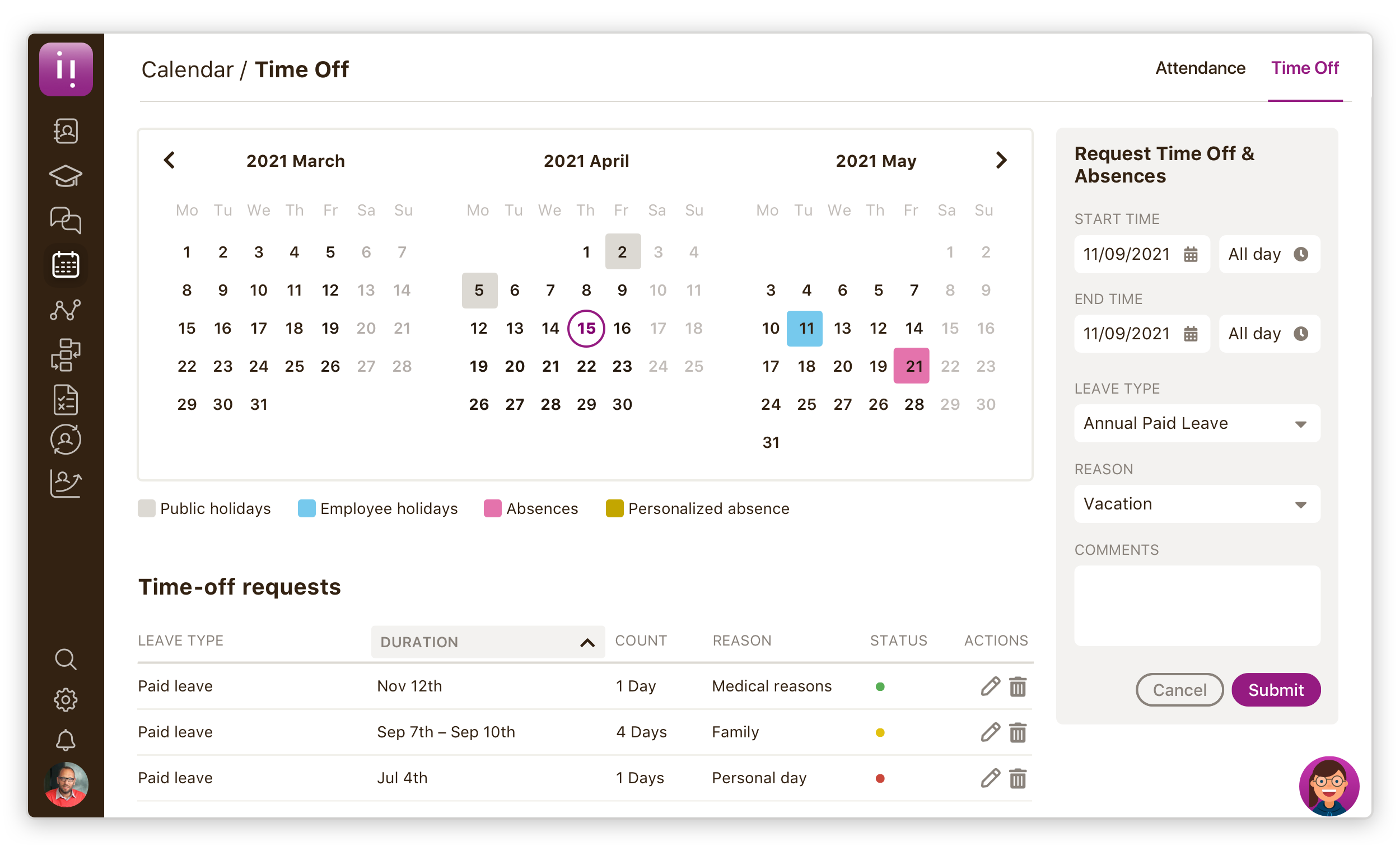 niikiis Software - Calendar - Time Off