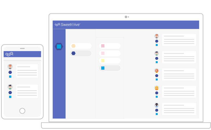 SweetHive screenshot: Collaboration involves the whole organisation. Shape the work environment on your needs, without getting lost among a thousand chats.