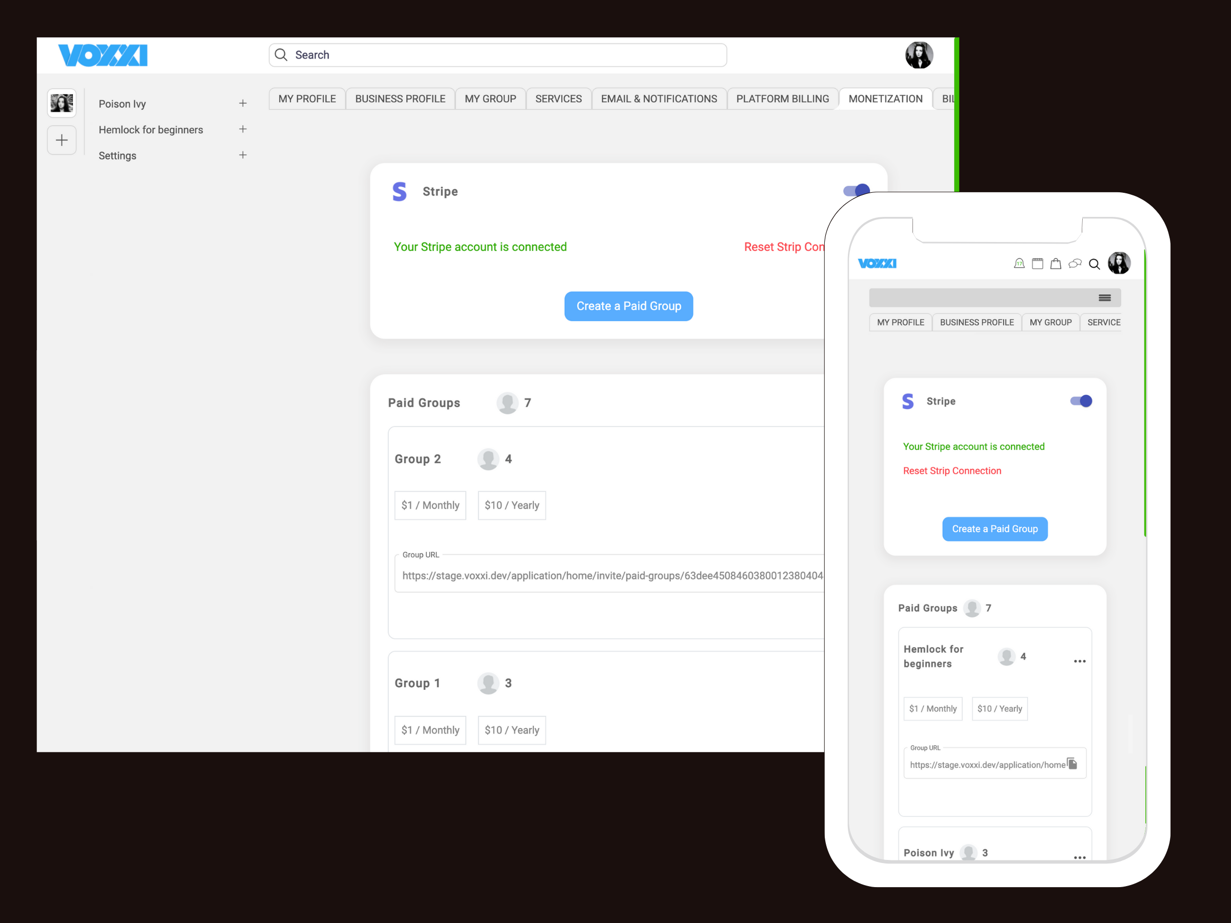 Connect to Stripe and create groups and you can build paid communities
