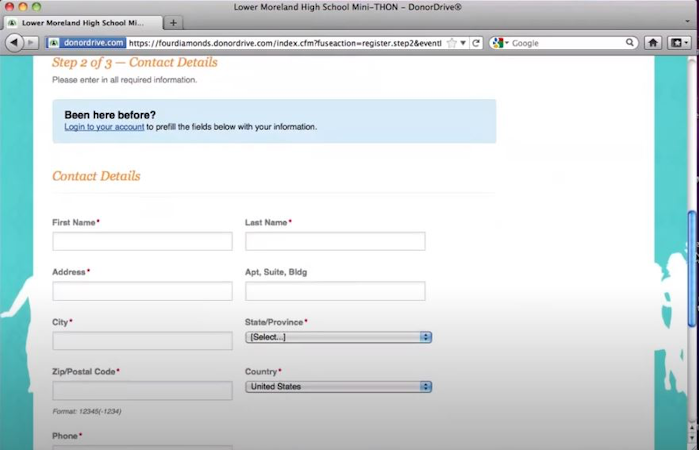 DonorDrive screenshot: DonorDrive contact details management