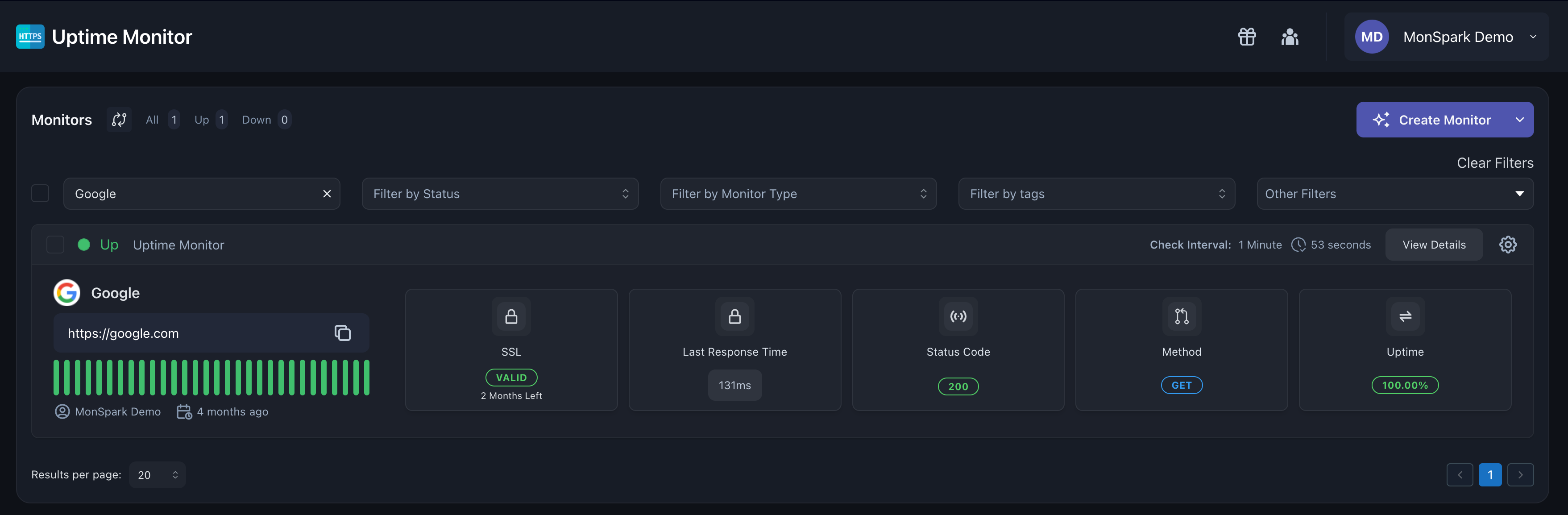 MonSpark screenshot: Uptime Monitor