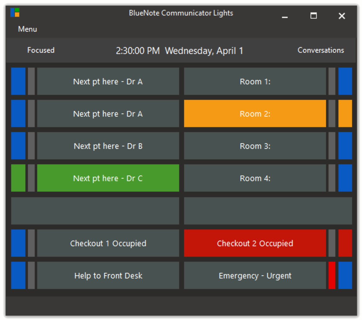 BlueNote Communicator screenshot: Aging Timers in a Grid