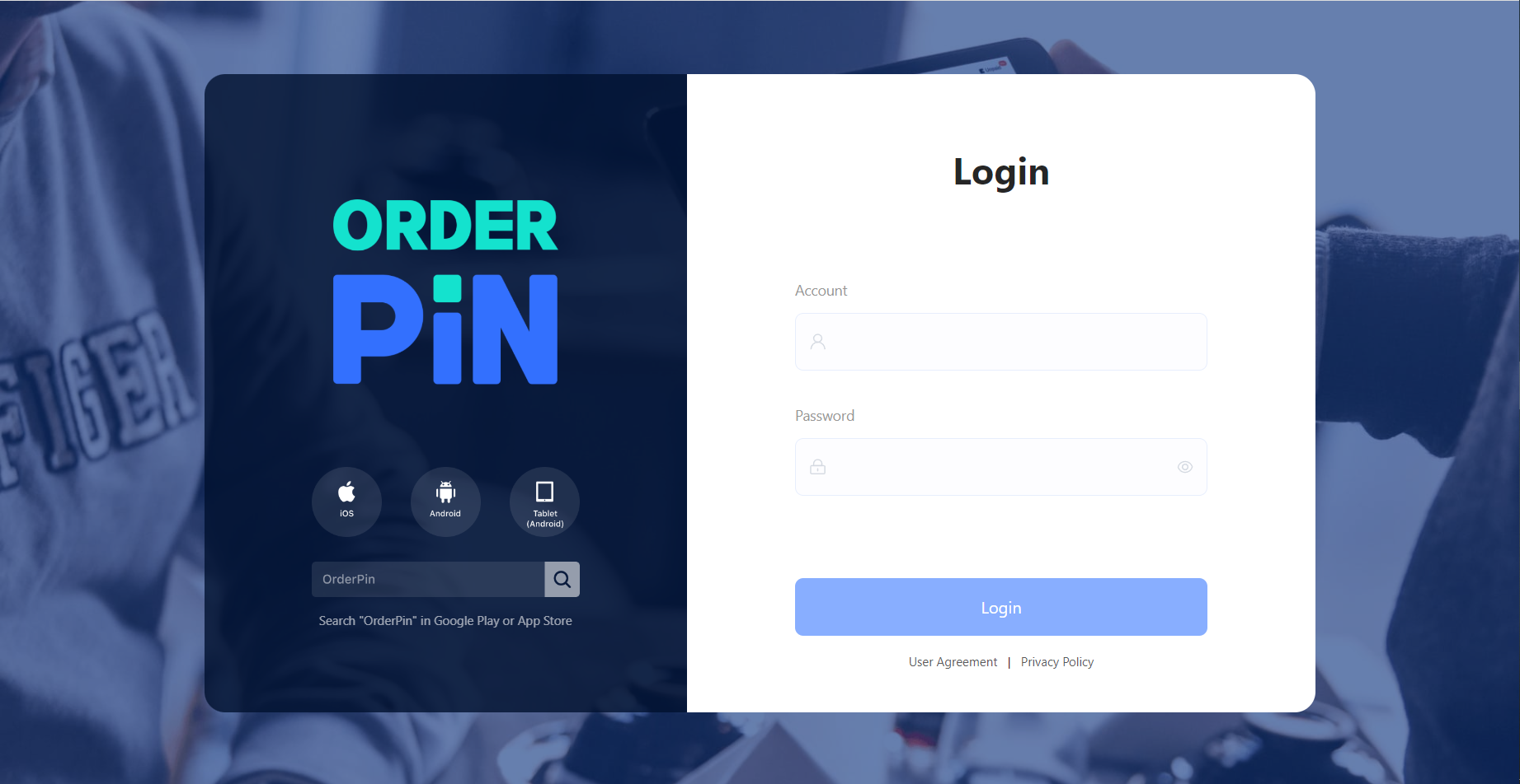 OrderPin POS login page
