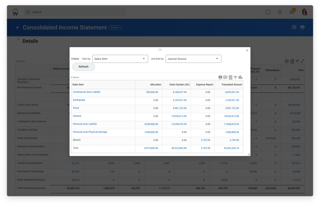 Workday Financial Management consolidated income statement