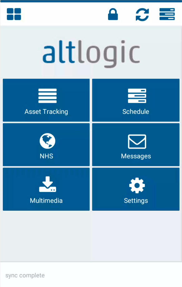 alternative logic screenshot: fieldlogic home screen on field-based staff mobile device