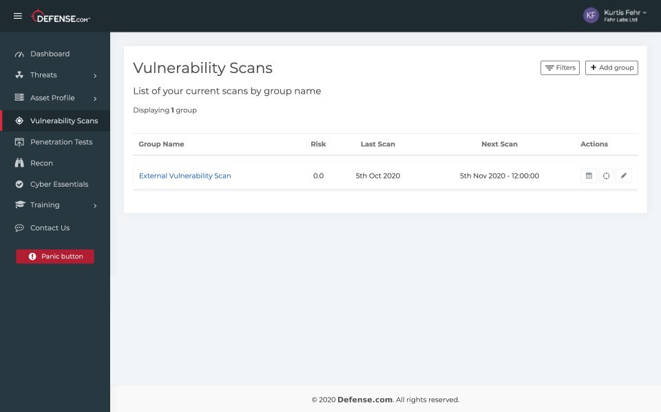 Defense.com vulnerability scanning