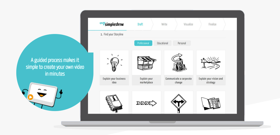simpleshow video maker Software - A guided workflow allows users to create their own explainer videos