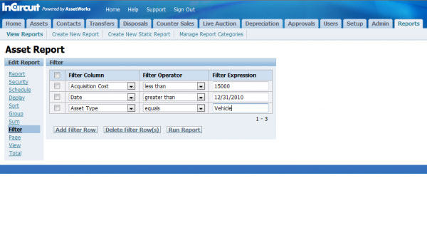 AssetWorks EAM Software - Create custom reports with AssetWorks filters for cost, date and type.