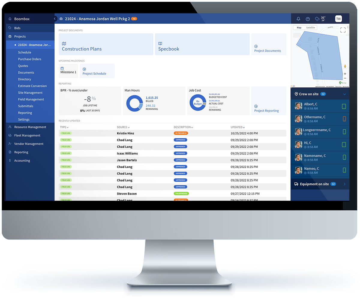 Tractics screenshot: Tractics office management tools that provide real-time visibility into all essential project components from the field.