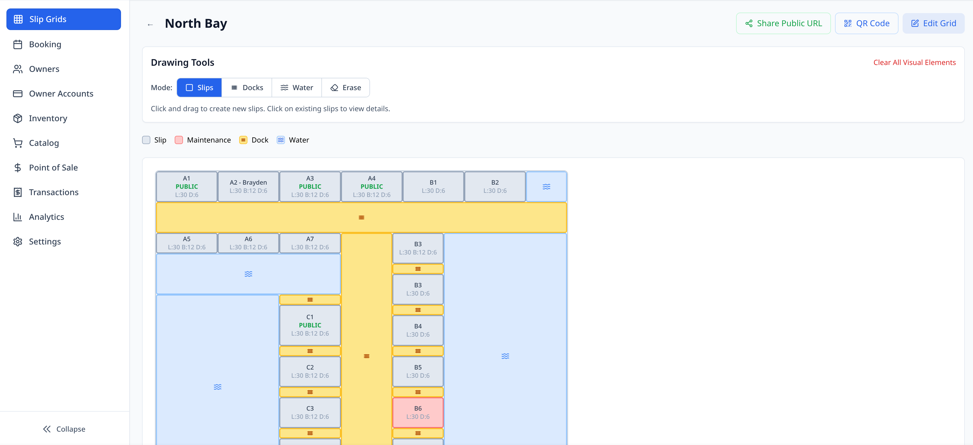 SlipBoss screenshot: SlipBoss interactive layout with drag-and-drop slip creation 