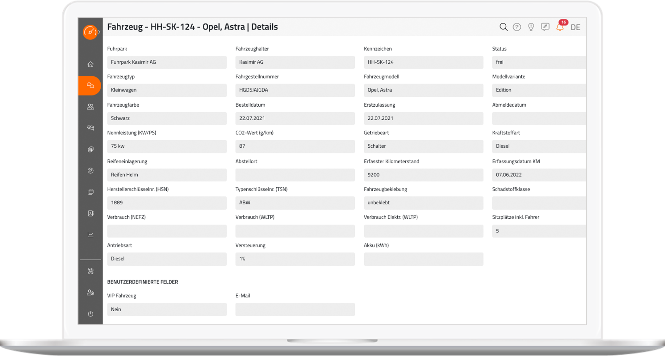 CARMADA screenshot: CARMADA vehicle details