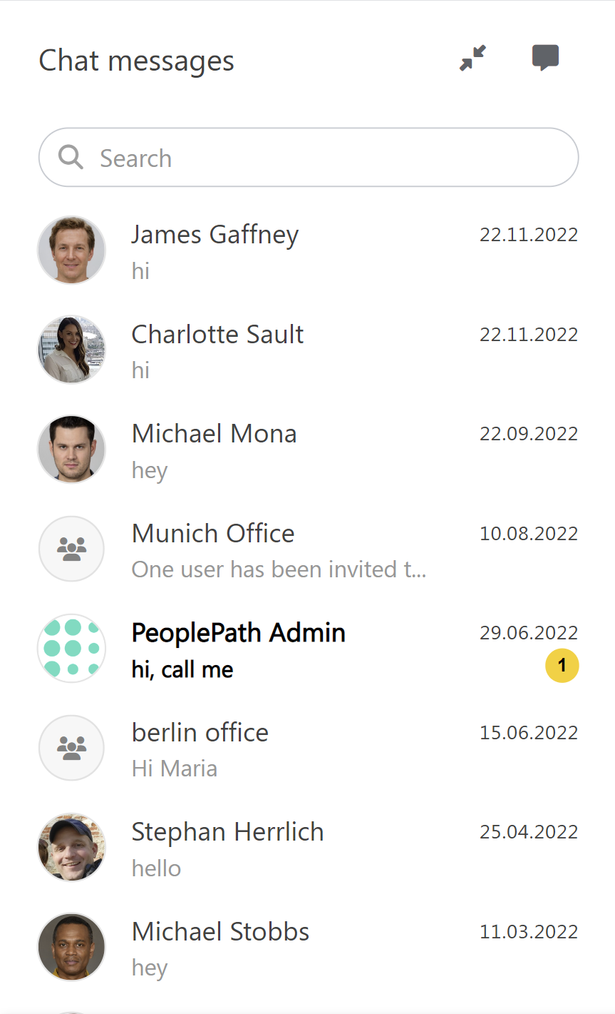 PeoplePath Corporate Alumni Software interface (Mobile) - Chat