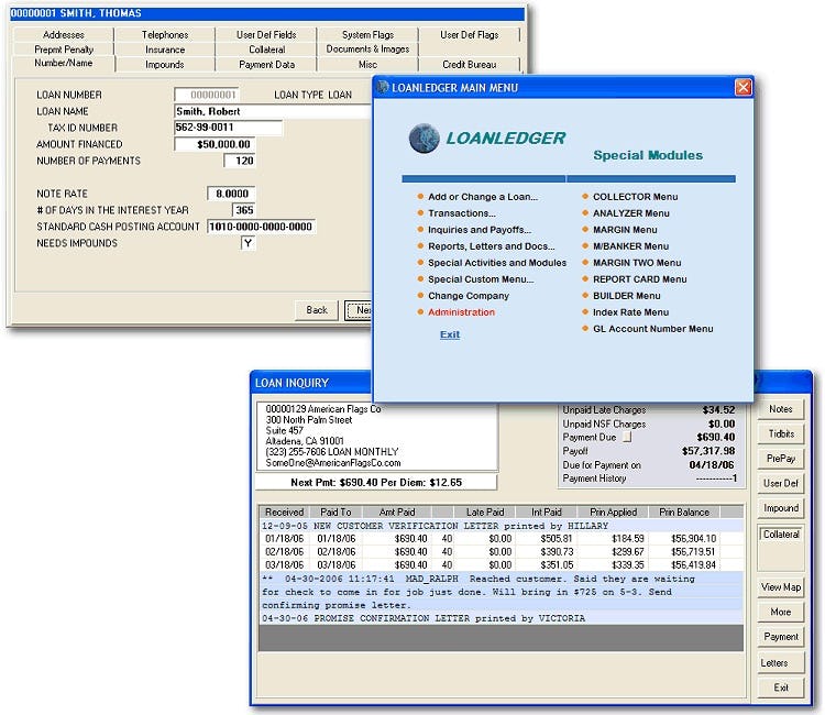 LOANLEDGER Software - Main menu