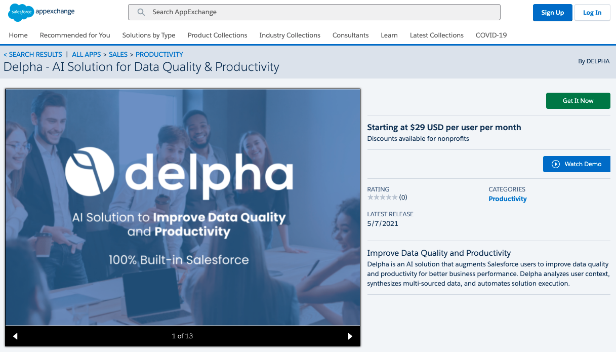 Installation and set-up is quick and easy via the AppExchange. Delpha comes with ready-made templates that can start being used immediately and produce instant results.