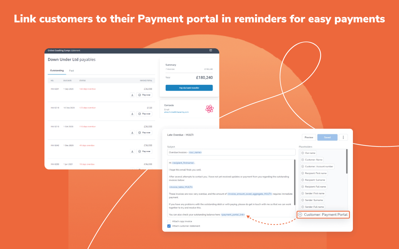 Link customers to their Payment portal in reminders for easy payment
