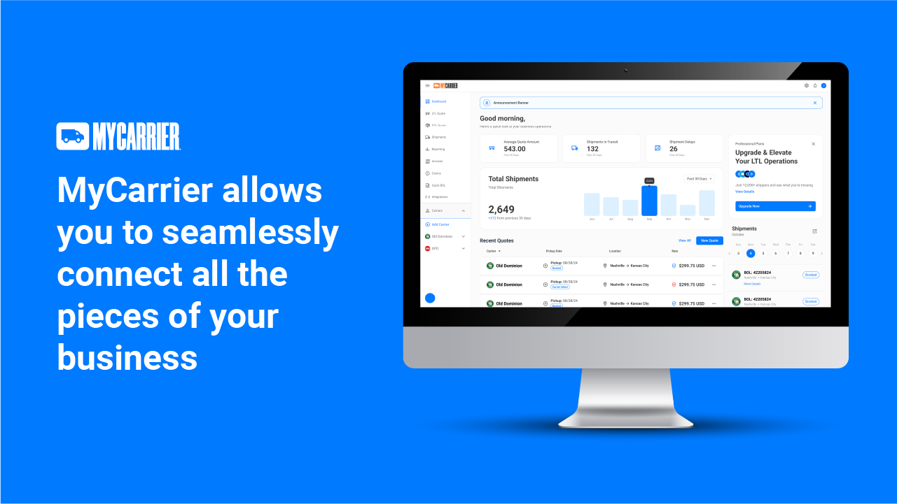 MyCarrierTMS screenshot: The MyCarrier homepage enables you to see a quick snapshot of all of your shipment activity in one place. 