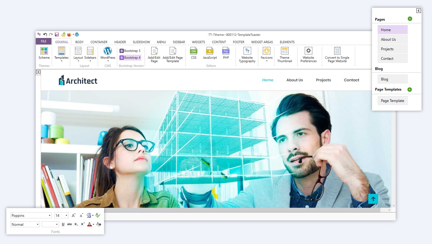TemplateToaster screenshot: TemplateToaster website building