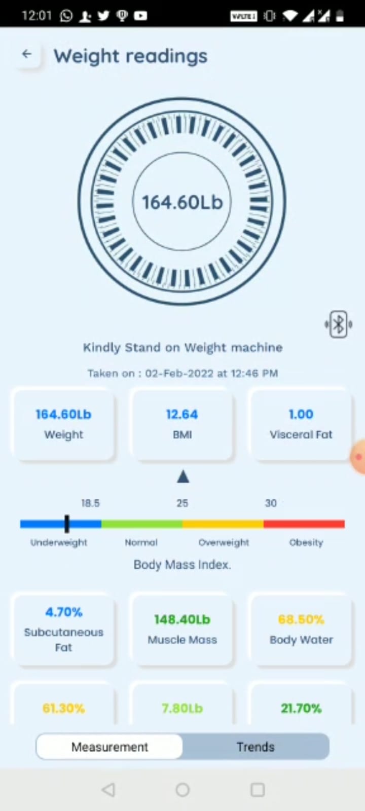 FitPeo screenshot: FitPeo weight readings