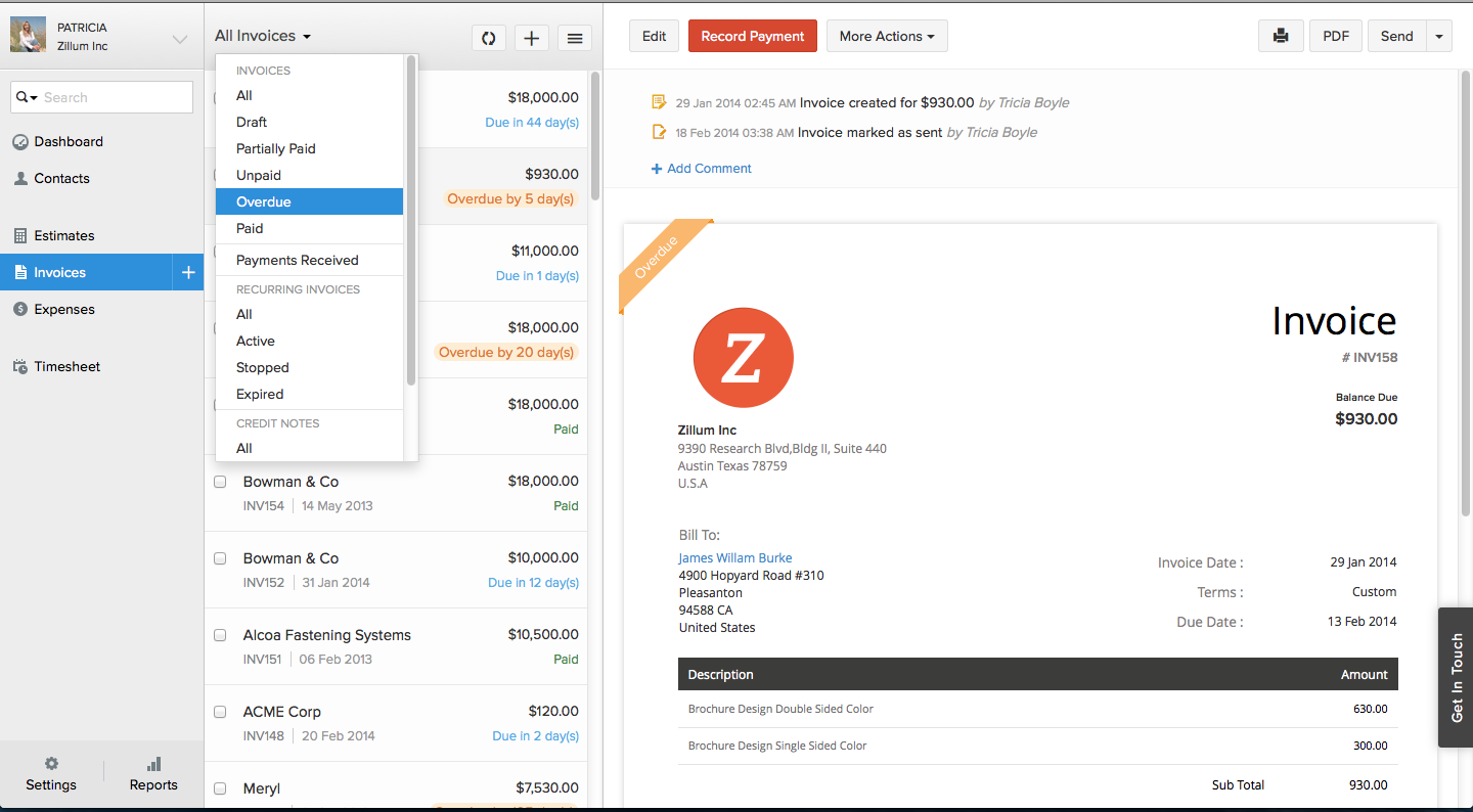 Zoho Invoice Pricing Features Reviews Alternatives Getapp