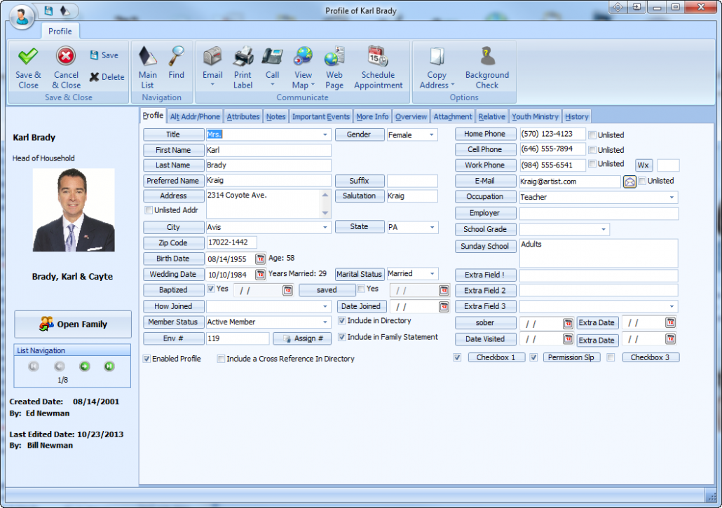 Servant Keeper Software - Users can customize the fields and tabs in Servant Keeper's member profiles