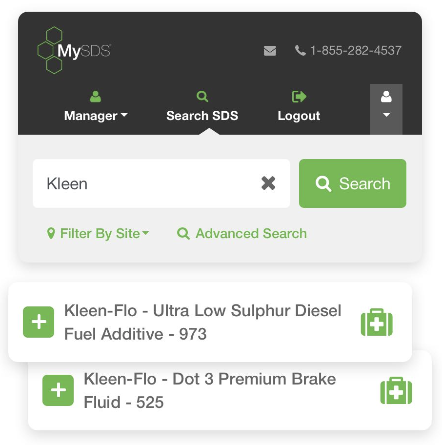 MySDS SDS Management screenshot: ✅ Access SDSs 24/7. Search quickly and easily for your desired SDS in an emergency.