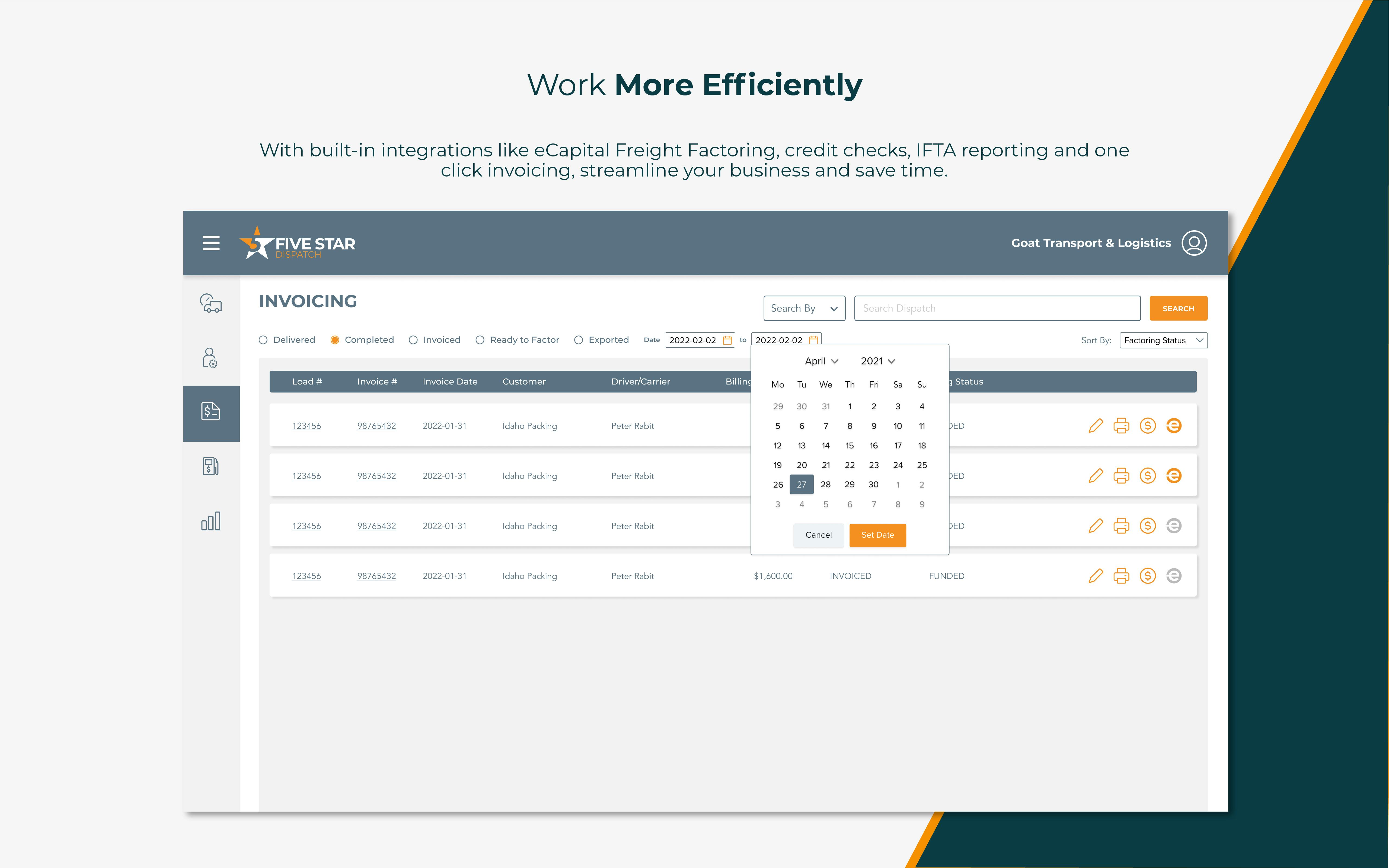 Five Star TMS Software - Work More Efficiently