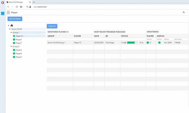 QL Digital Signage Software Software - Navori QL player monitoring