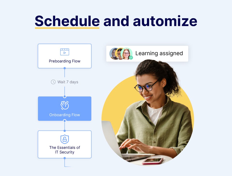 Learningbank Software - Easily schedule and automize learning journeys based on e.g., job function or department – for both new hires & current employees.
