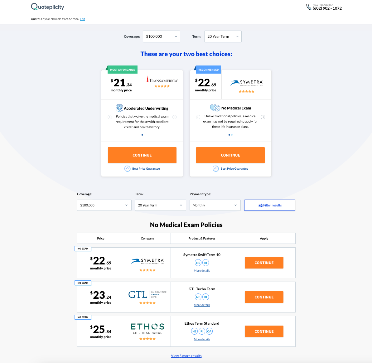 Quoteplicity screenshot: High-converting results pages for potential customers. Choose the companies and products to display.