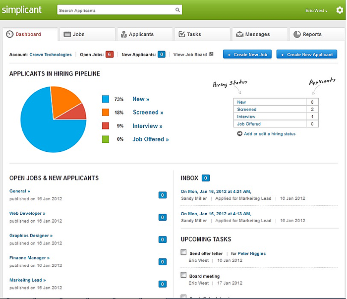 Simplicant screenshot: Simplicant - dashboard