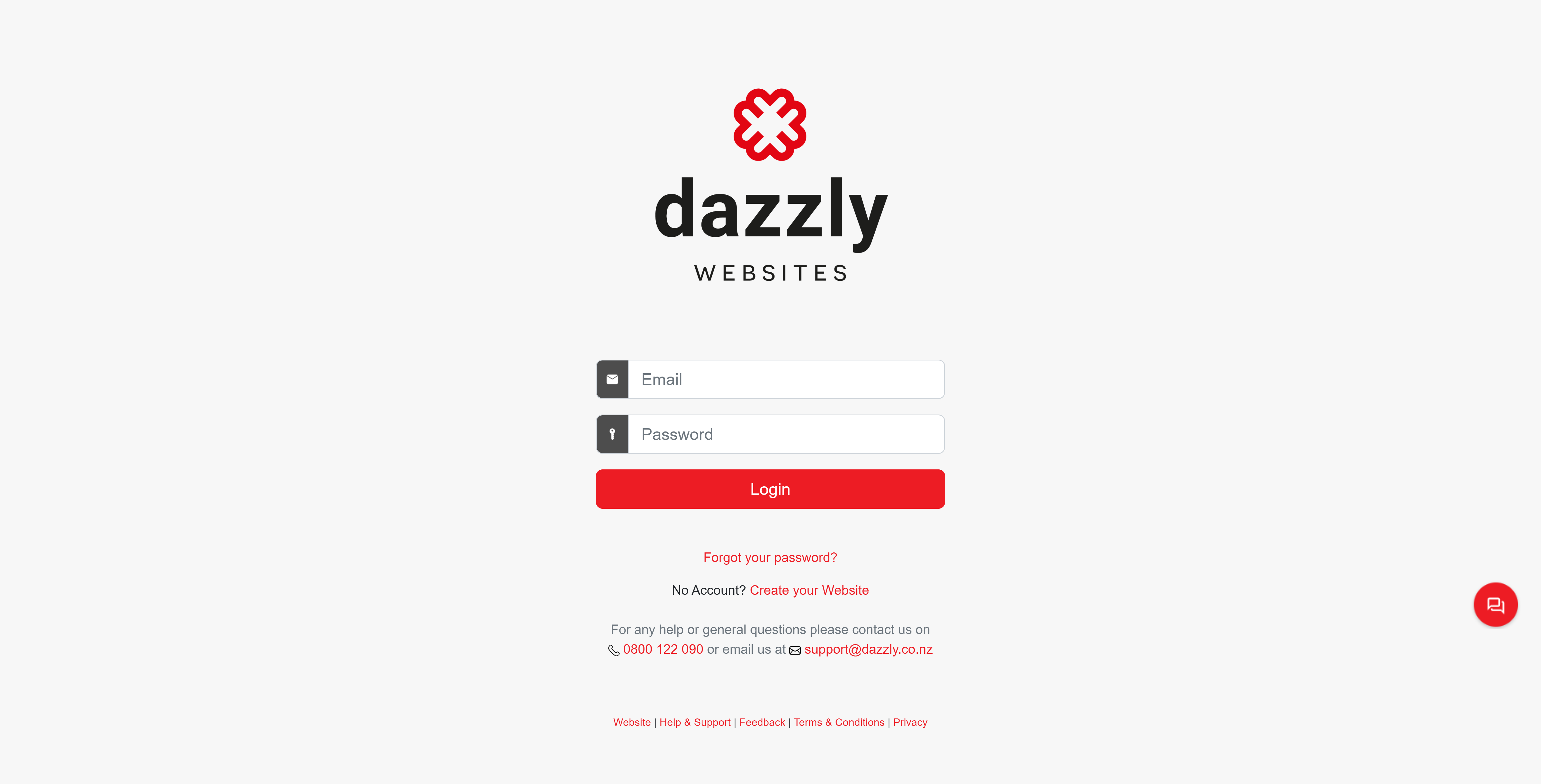 Dazzly website builder Login Page