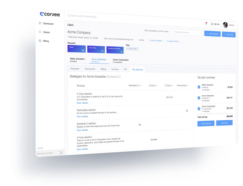 Corvee Tax Planning Software Pricing