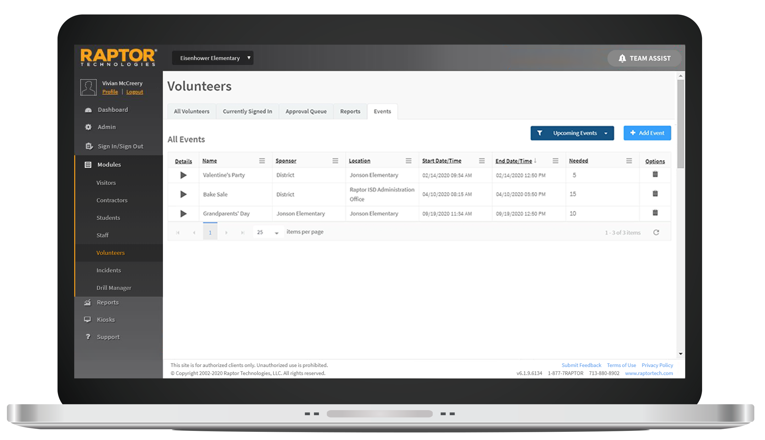 Event creation – Volunteer coordinators can create and manage events at the building or district level and quickly send emails to all eligible volunteers and volunteers who signed up for a specific event.
