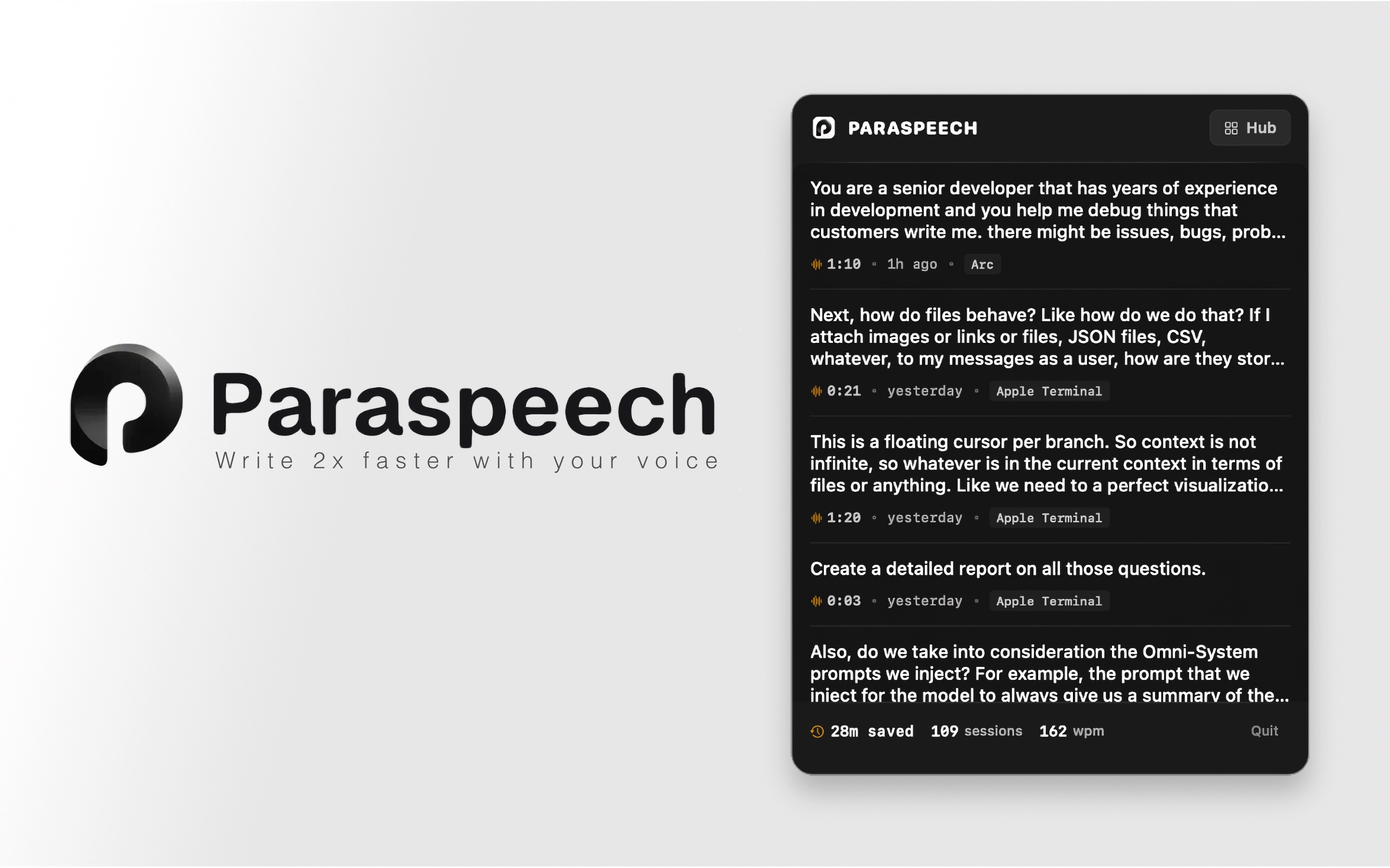 Paraspeech screenshot: Paraspeech menu