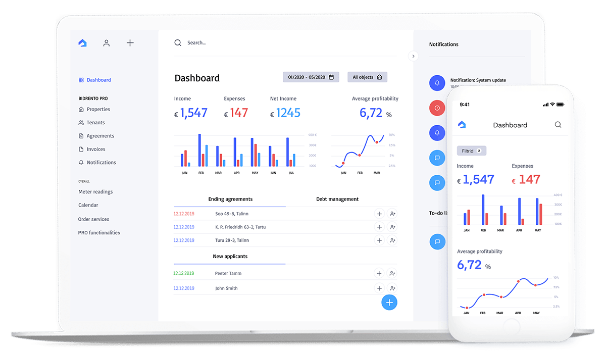 Bidrento screenshot: Bidrento dashboard