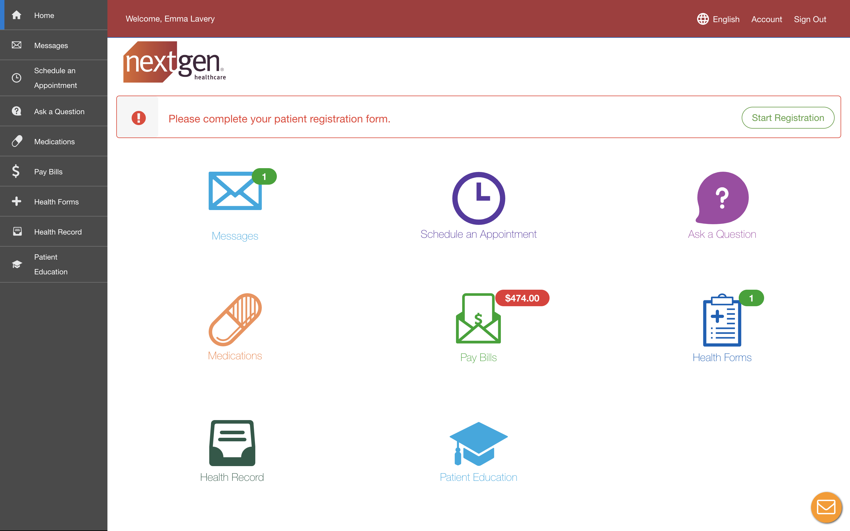 NextGen Enterprise Patient Portal - Homepage