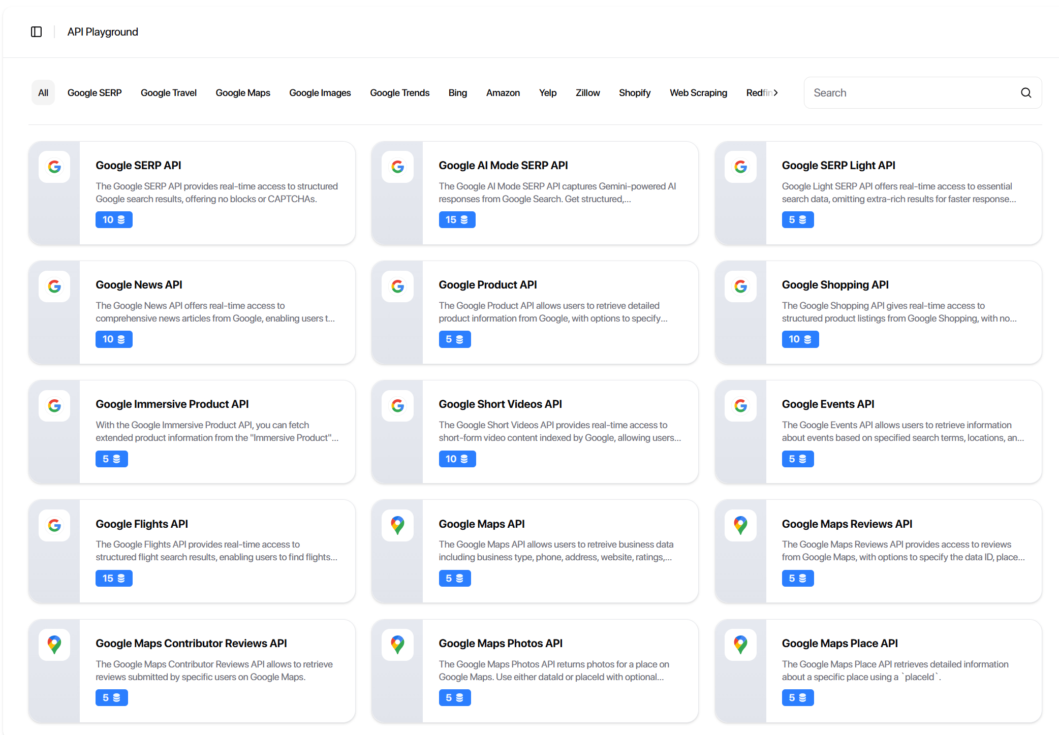 HasData screenshot: HasData APIs playground
