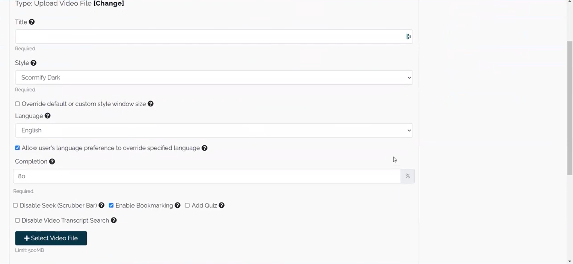 Scormify screenshot: Scormify upload file