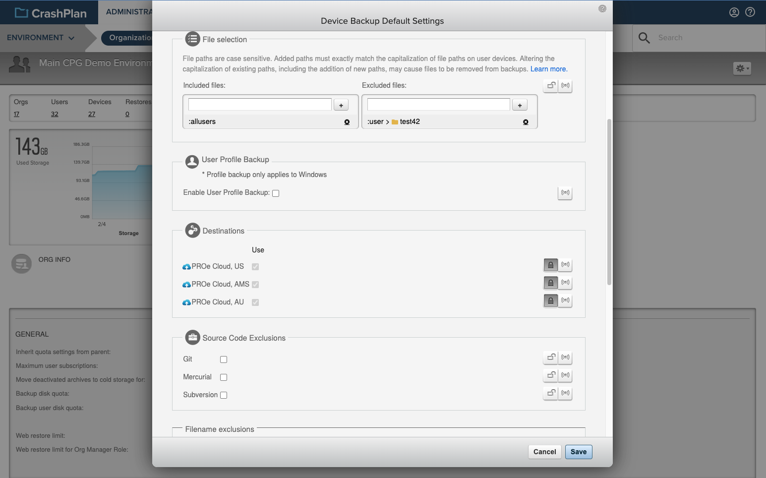 CrashPlan Software - Centrally manage backup settings for your entire deployment as well as restrict end users from changing certain settings.