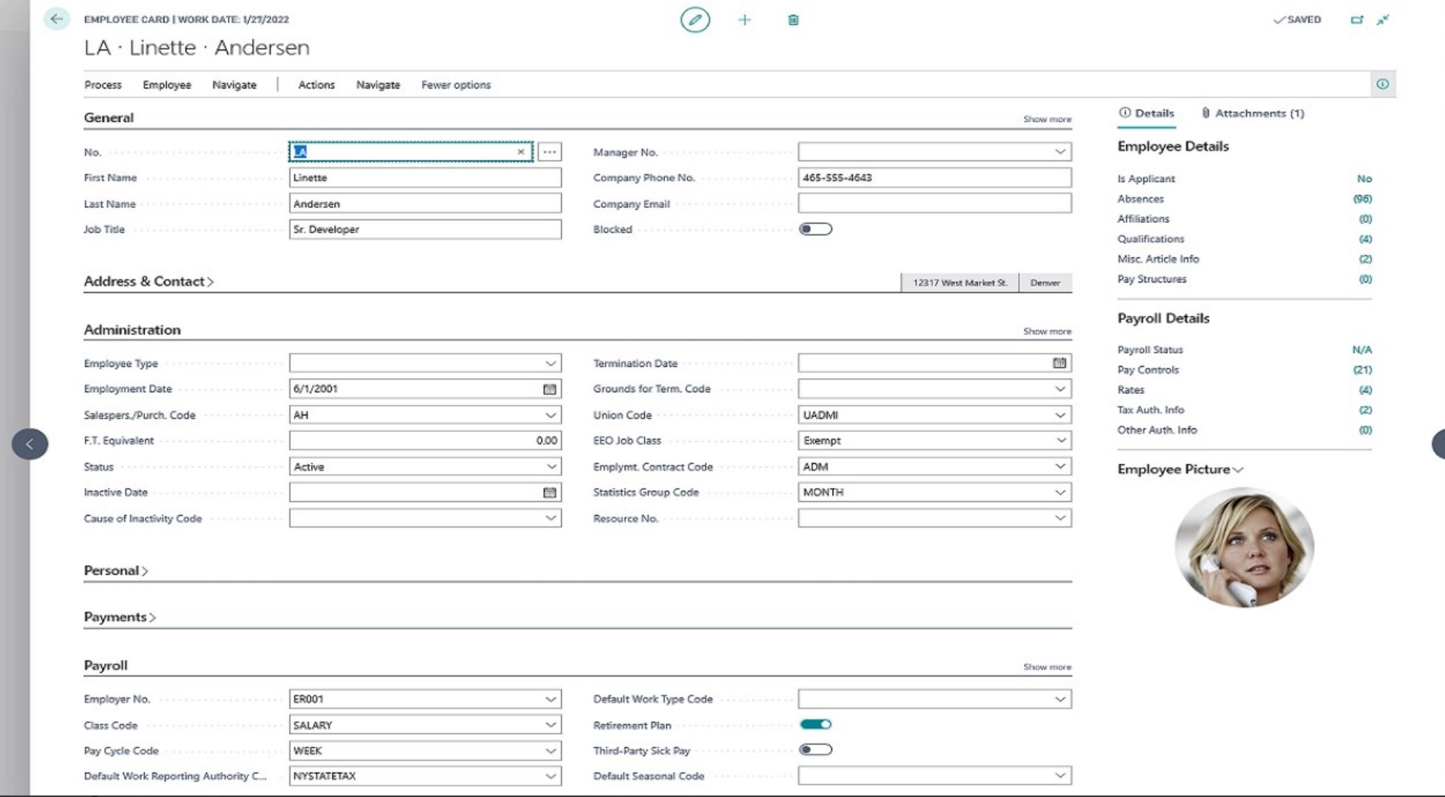 Payroll by Sylogist screenshot: NaviPayroll employee details